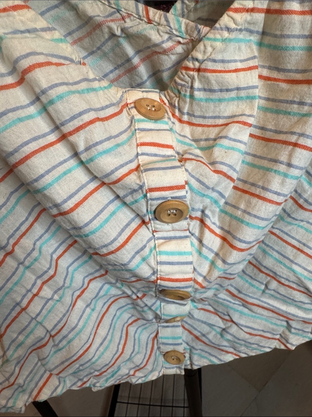 Line & Dot White Cropped Button-Front Top with Multi Stripes - Picture 3 of 8